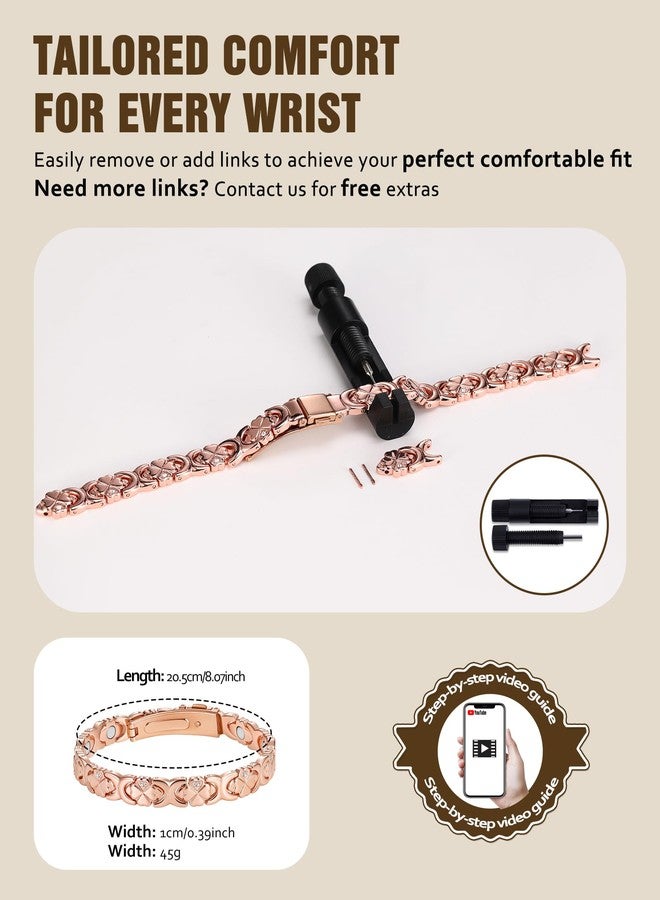 سوار جيكانوري النحاسي المغناطيسي للنساء - مغناطيس بقوة 3500 غاوس - مشبك قابل للطي عالي الجودة وطول قابل للتعديل، ذهبي وردي - Image 4